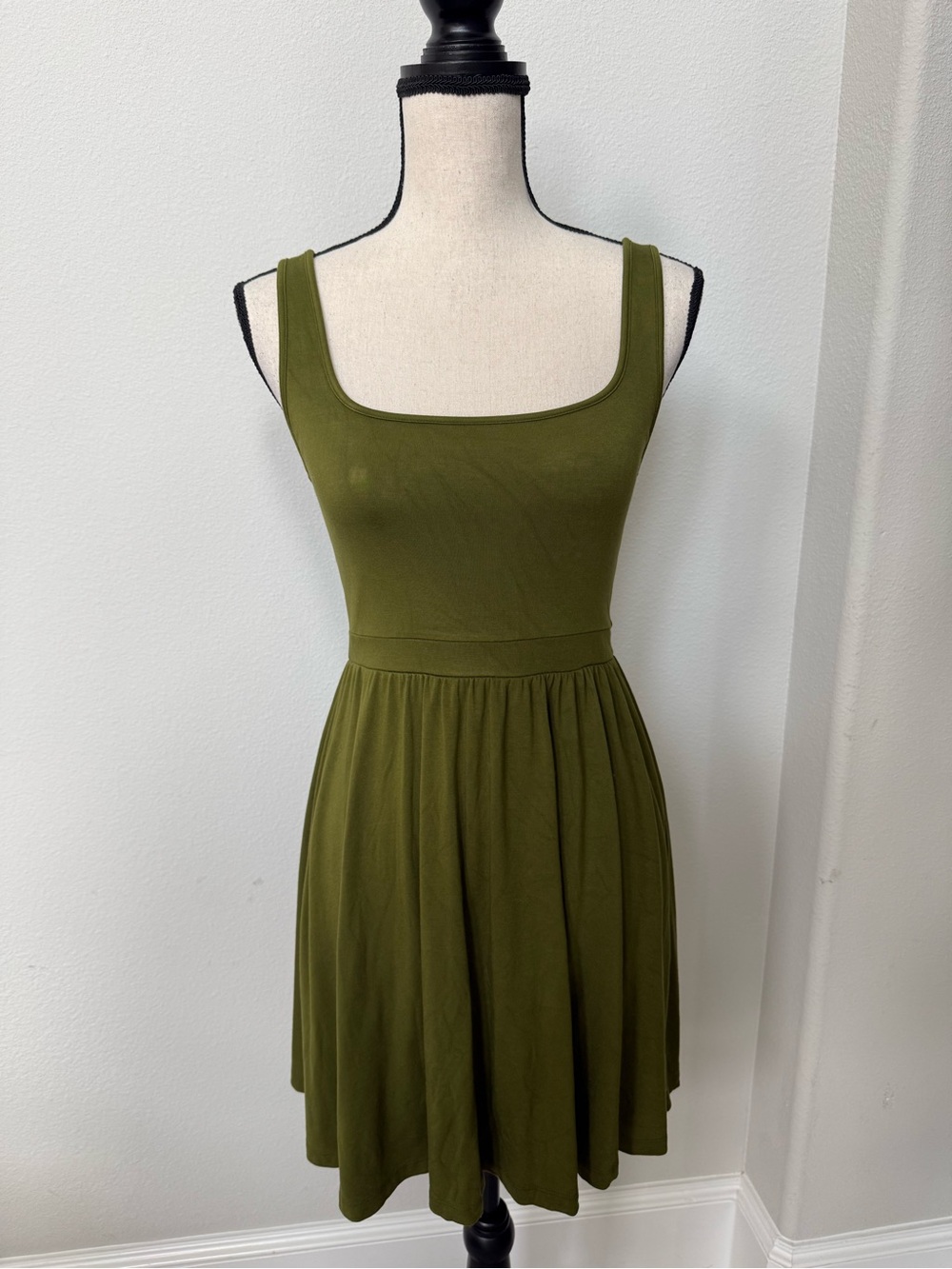 Aritzia Olive Green Square Neck Tank Fit-and-Flare Mini Dress AS IS
